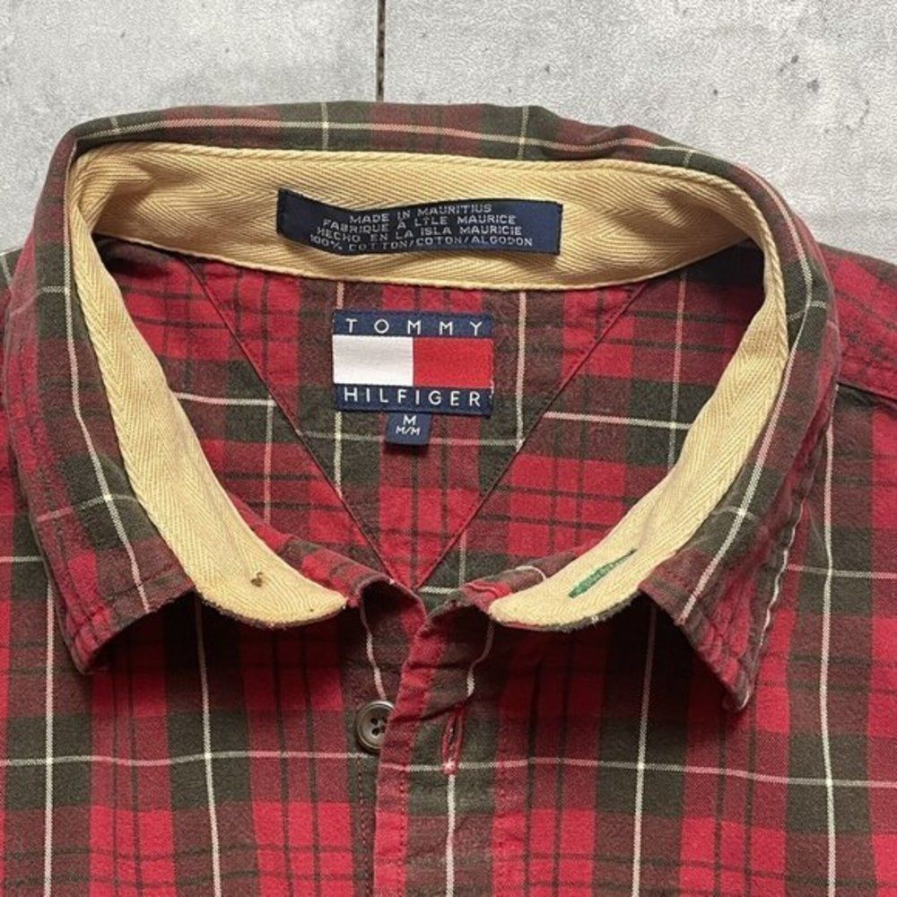 Vtg Tommy Hilfiger Shirt Plaid Red Green Long Sleeve Cotton Button Down Sz‎ M - Picture 3 of 6